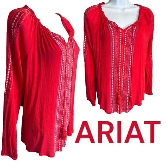 ARIAT SHIRT Shawna Top Woman’s Small HIGH RISK RED Long Sleeve Lightweight - Picture 1 of 16